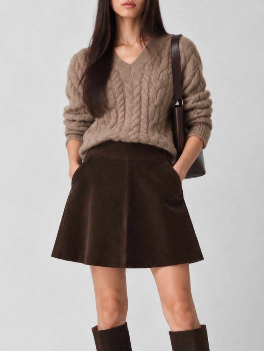 Theory Corduroy Chocolate Brown A-Line Mini Skirt Minimalist Quiet Luxury Size 2